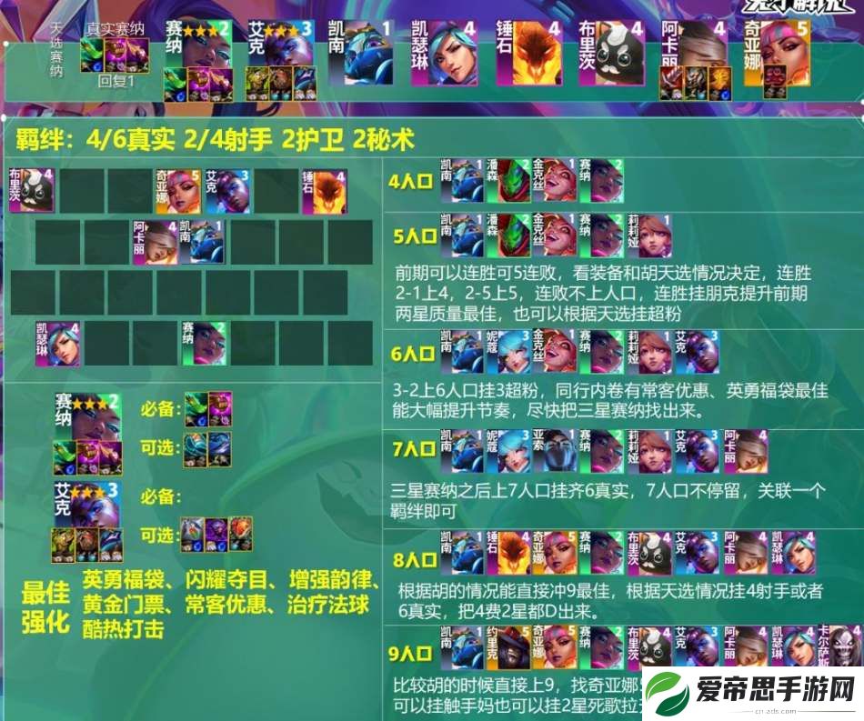 云顶之弈s10真实赛娜阵容运营攻略