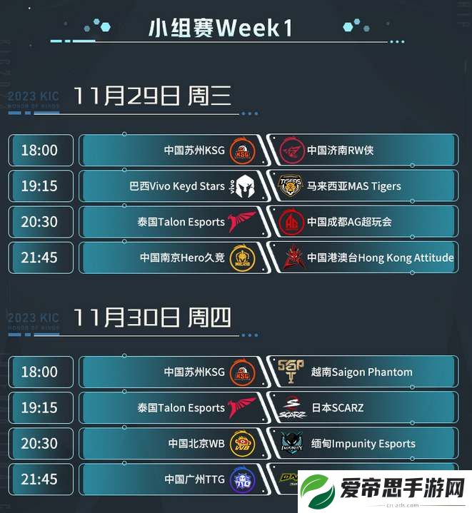 王者荣耀2023世冠KIC小组赛赛程