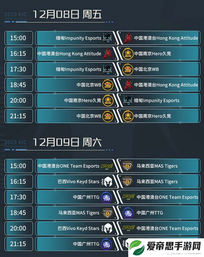 王者荣耀2023世冠KIC小组赛赛程
