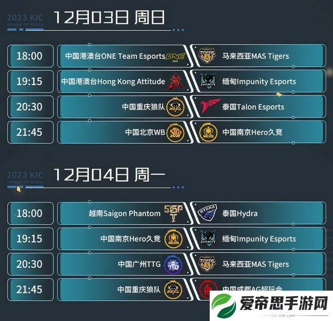 王者荣耀2023世冠KIC小组赛赛程